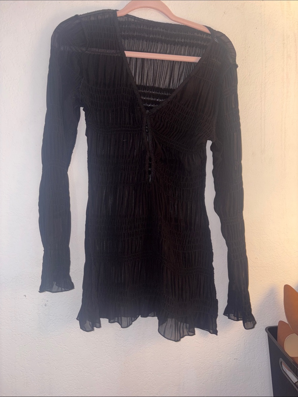 Fashion Nova Black Long-Sleeve Ruched V-Neck Dress